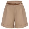 Women Bermuda Shorts Elastic Waist Wide Leg Shorts with Pockets & Belts