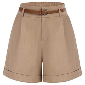 Women Bermuda Shorts Elastic Waist Wide Leg Shorts with Pockets & Belts