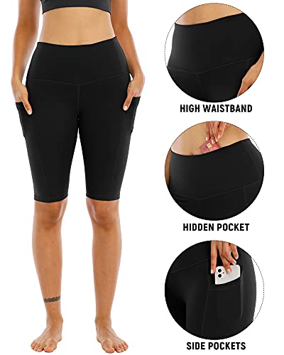 4 Pack Biker Yoga Shorts with Pockets for Women,High Waisted Athletic Running Workout Gym Shorts Tummy Control