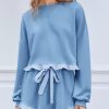 Women's 2 Piece Lounge Sets Ruffle Color Block Cropped Sweatshirts Casual Drawstring Shorts Fall Loose Sweatsuits