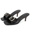 Black Kitten Heel Sandals Stiletto Low Heels Slip On Slides Mule Sandal Square Open Toe Dress Shoes for Women