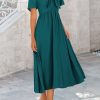 Summer Dress for Women 2025 Casual Short Sleeve Bow Tie V Neck Ruffle Midi Flowy Dresses