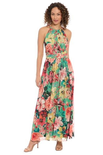 Sleeveless Maxi Floral Women-Halter Neck Pleated Summer Long Dress for Special Occasions