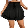 Women's Plus Size Smocked Tiered Ruffle Flowy Shorts Drawstring Elastic Waist Wide Leg Shorts