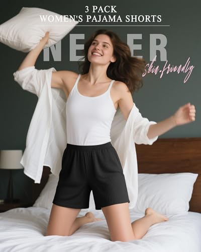 3 Pack Women's Casual Shorts Lounge Soft Summer Ribbed Elastic High Waisted Shorts Pocket Workout Athletic SweatShorts