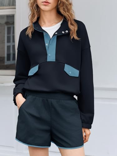 Womens 2 Piece Sets Sweatsuits Casual Half Button Color Block Sweatshirts Running Shorts Tracksuits Fall Outfits