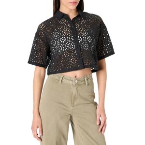 Women's LUE Lace Button Down Cropped Shirt