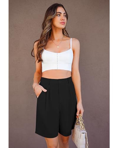 Bermuda Shorts for Women Dressy Casual High Waisted Summer Work Elastic Waist Pleated Dress Shorts with Pockets