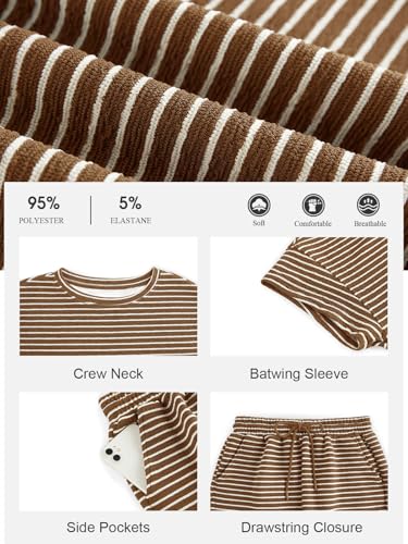 Womens 2 Piece Sets Summer Lounge Sets Striped Short Sleeve Oversized T Shirts Drawstring Shorts Matching Set