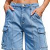 Bermuda Cargo Denim Shorts for Women Knee Length 6 Pockets Elastic Waist Long Jorts for Summer Casual