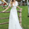 Women's Sequin Sparkly V-Neck Short Sleeve A-Line Floor Length Evening Dress 00734