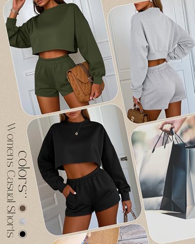 3 Pack Women's Sweat Shorts, Elastic High Waist Casual Summer Lounge Cotton Comfy Athletic Shorts with Pockets