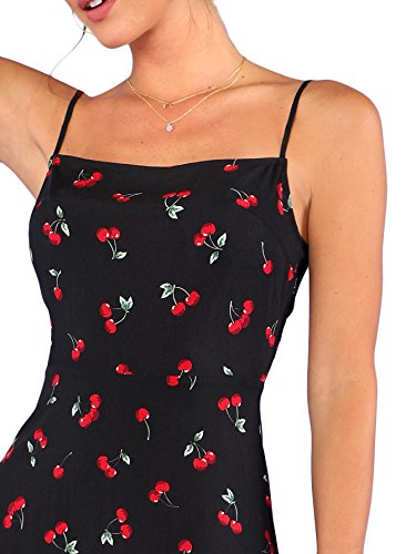 Women's Summer Floral Cherry Print A Line Short Cami Dress