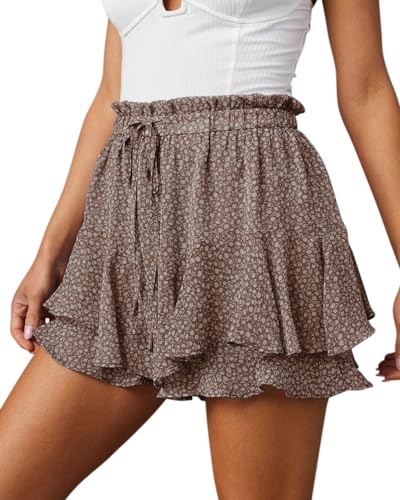 Flowy Shorts for Women Casual Boho Floral Skorts Ruffle Mini Skirts Running Tennis Butterfly Chiffon Shorts