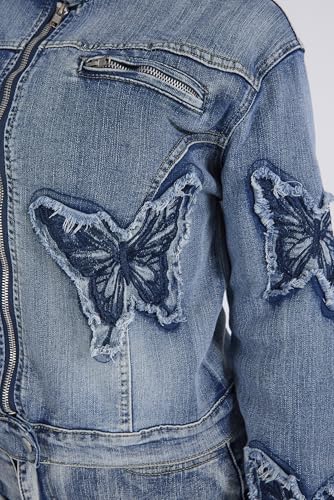 Women’s Denim Set 2 Piece Outfits Casual Denim Jacket & Mini Skirt Set Bodycon Jean Outfits with Pockets