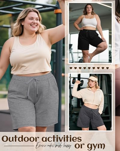 3 Pack Plus Size Bermuda Shorts for Women Comfy Loose Casual Drawstring Sweat Pants with Pockets XL-5XL