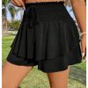 Women's Plus Size Smocked Tiered Ruffle Flowy Shorts Drawstring Elastic Waist Wide Leg Shorts