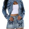 Women’s Denim Set 2 Piece Outfits Casual Denim Jacket & Mini Skirt Set Bodycon Jean Outfits with Pockets