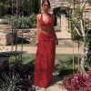 Women 2 Piece Outfits Sleeveless Strap Top Maxi Skirt Solid Color Going Out Vacation 2 Piece Sets for Women