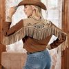 Women's Embroidered Western Long Sleeve Buttons Down Shirts Collared Retro Casual Blouses Shirts