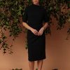 Women's Side Pleat Dress with Asymmetric Neck and Elbow Sleeves