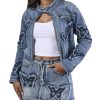 Women’s Denim Set 2 Piece Outfits Casual Denim Jacket & Mini Skirt Set Bodycon Jean Outfits with Pockets