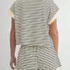2 Piece Lounge Set Women Stripe Knit Short Sleeve Tee Shirts Shorts Casual Summer Loungewear Shorts Sets