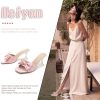 Women's Bowknot Heeled Sandals Square Toe Pleated Bow Heels Slippers Stilettos Mules Slip on Wedding Party Dress Shoe