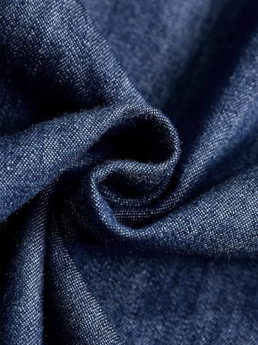 Women Denim Shirt Dress V Neck Short Sleeve Long Bottom Down A-Line Jeans Dresses with Pockets