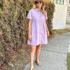 Denim Dress for Women Babydoll Tiered Short Sleeve Button Down Jean Shirt Dresses