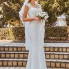 Women's Elegant Lace Cap Sleeve V Neck Beading Mermaid Wedding Dresses for Bride 00218